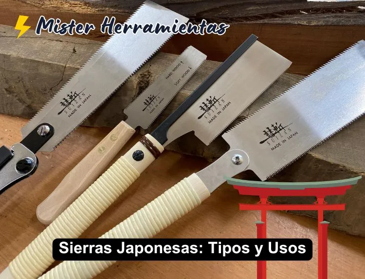 Comparativa de sierras japonesas Ryoba, Dozuki y Kataba mostrando diferentes tipos de dentado y mangos tradicionales para carpintería de precisión
