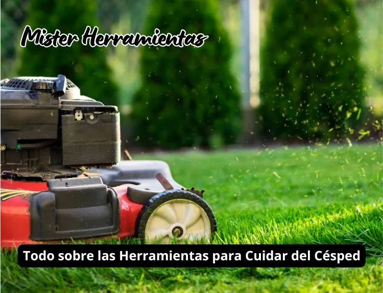 Cortacésped de gasolina cortando una pradera de césped bien cuidado