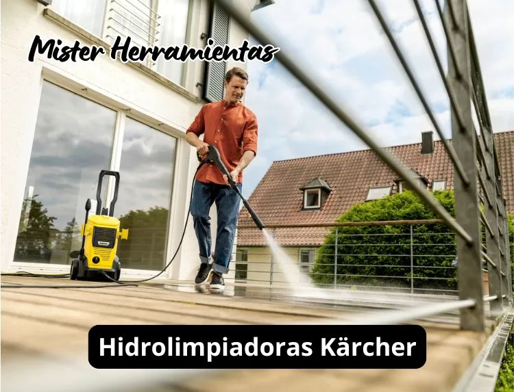 Comparativa de hidrolimpiadoras Kärcher de diferentes modelos mostrando presión y potencia en uso profesional para limpieza de exteriores