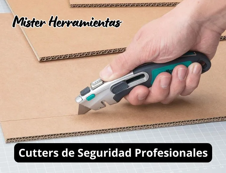 cutter de seguridad Wolfcraft cortando cartón