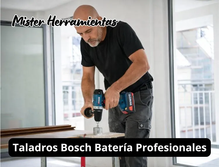 Mister Herramientas utilizando un taladro Bosch a batería profesional con broca de corona en obra