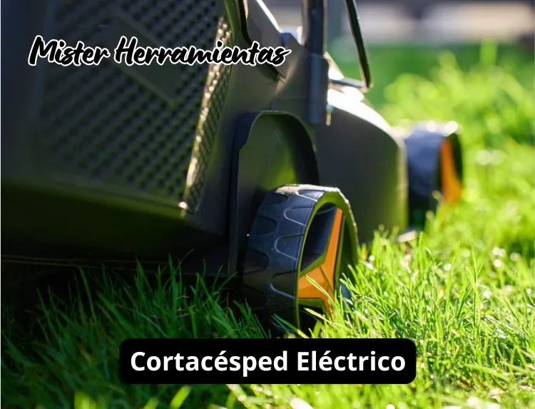 cortacésped eléctrico cortando el césped en un jardín residencial