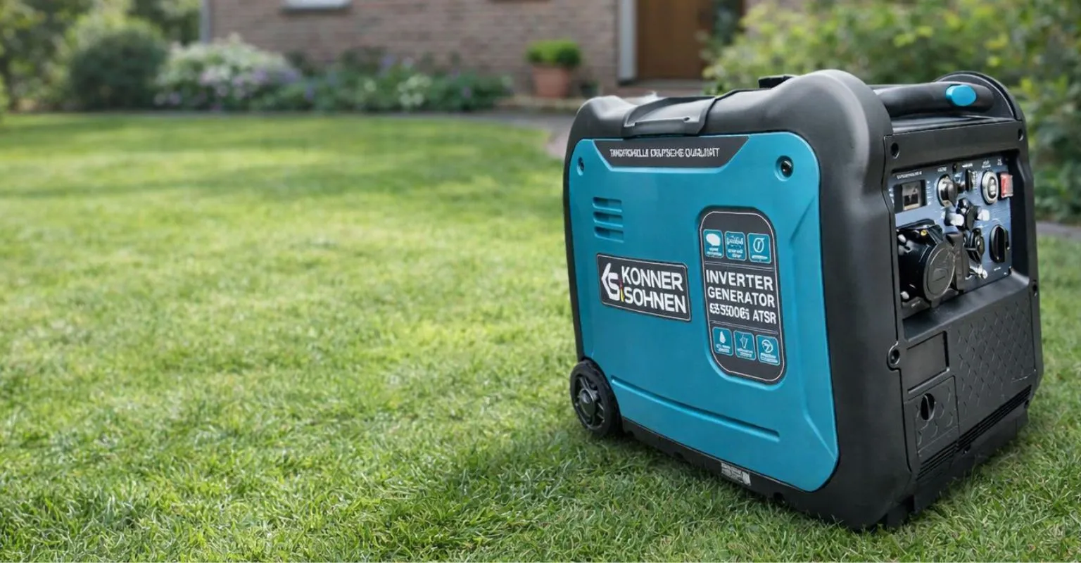 generador eléctrico para casa en un jardín con vivienda al fondo