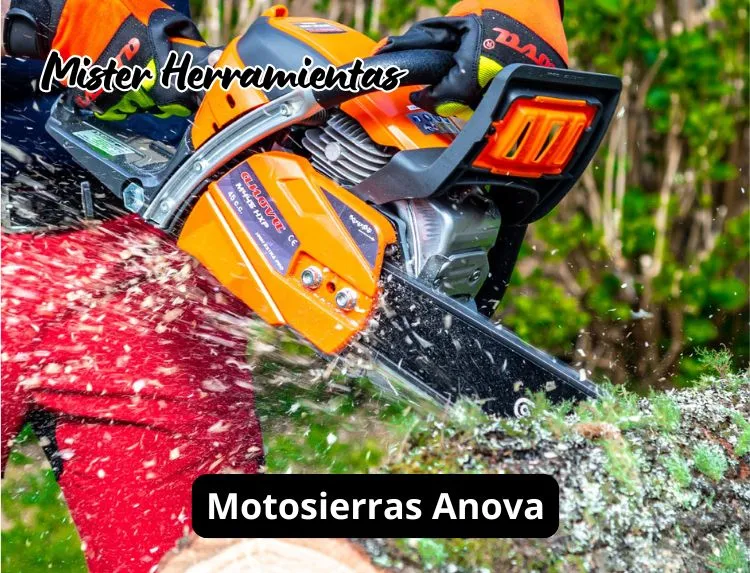 motosierra anova en uso cortando madera en exterior