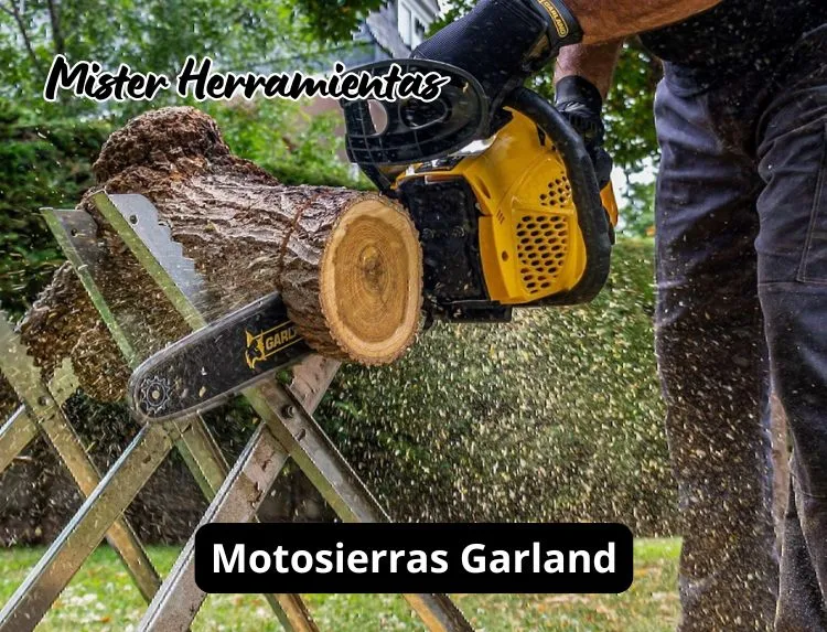 motosierra garland cortando madera en trabajo de leña