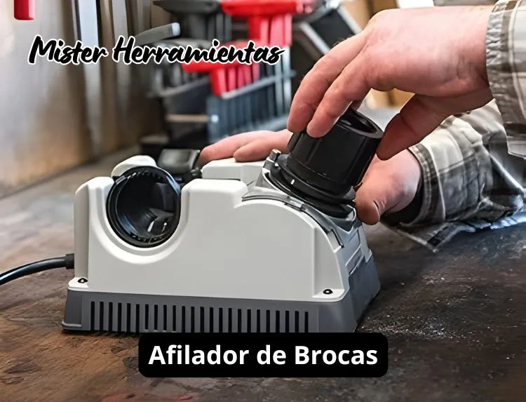 Persona utilizando un afilador de brocas Tivoly para afilar una broca de metal