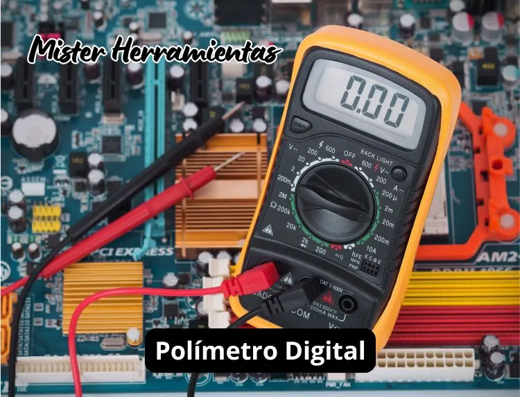 polímetro digital midiendo tensión en un circuito eléctrico con puntas de prueba