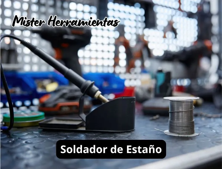 Soldador de estaño eléctrico en su soporte metálico listo para trabajos de electrónica y soldadura