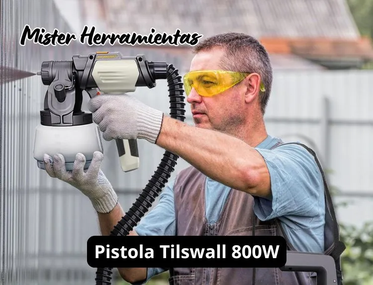 persona usando pistola de pintura Tilswall 800W pintando una pared
