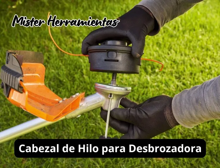persona cambiando cabezal de hilo en desbrozadora stihl