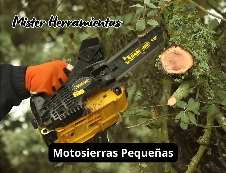 motosierra de gasolina pequeña utilizada con una mano en tareas de poda