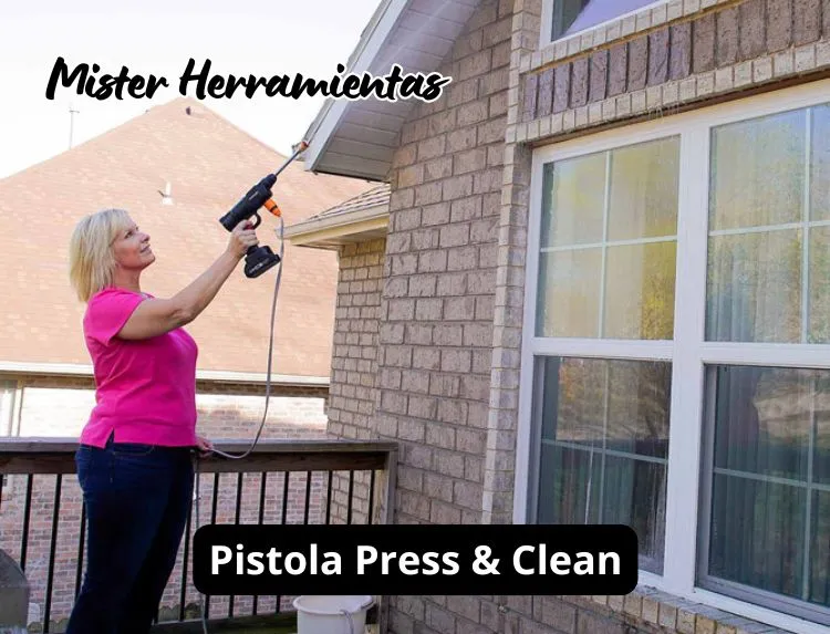 pistola de presión portátil press clean limpiando fachada de casa