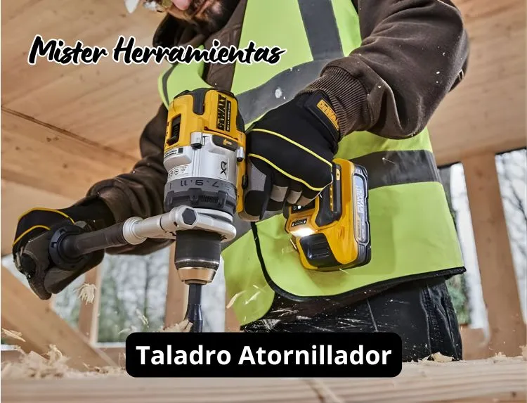 taladro atornillador dewalt perforando madera en trabajo intensivo
