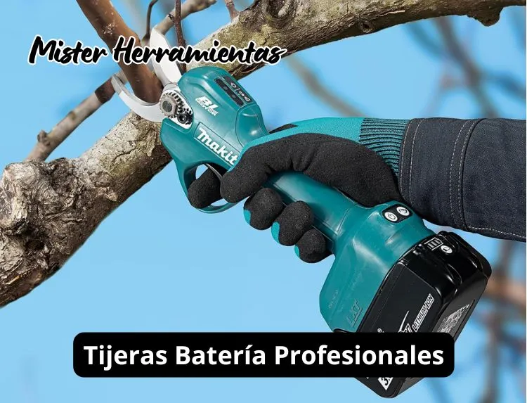 tijeras de podar a batería makita cortando rama en trabajo de poda profesional
