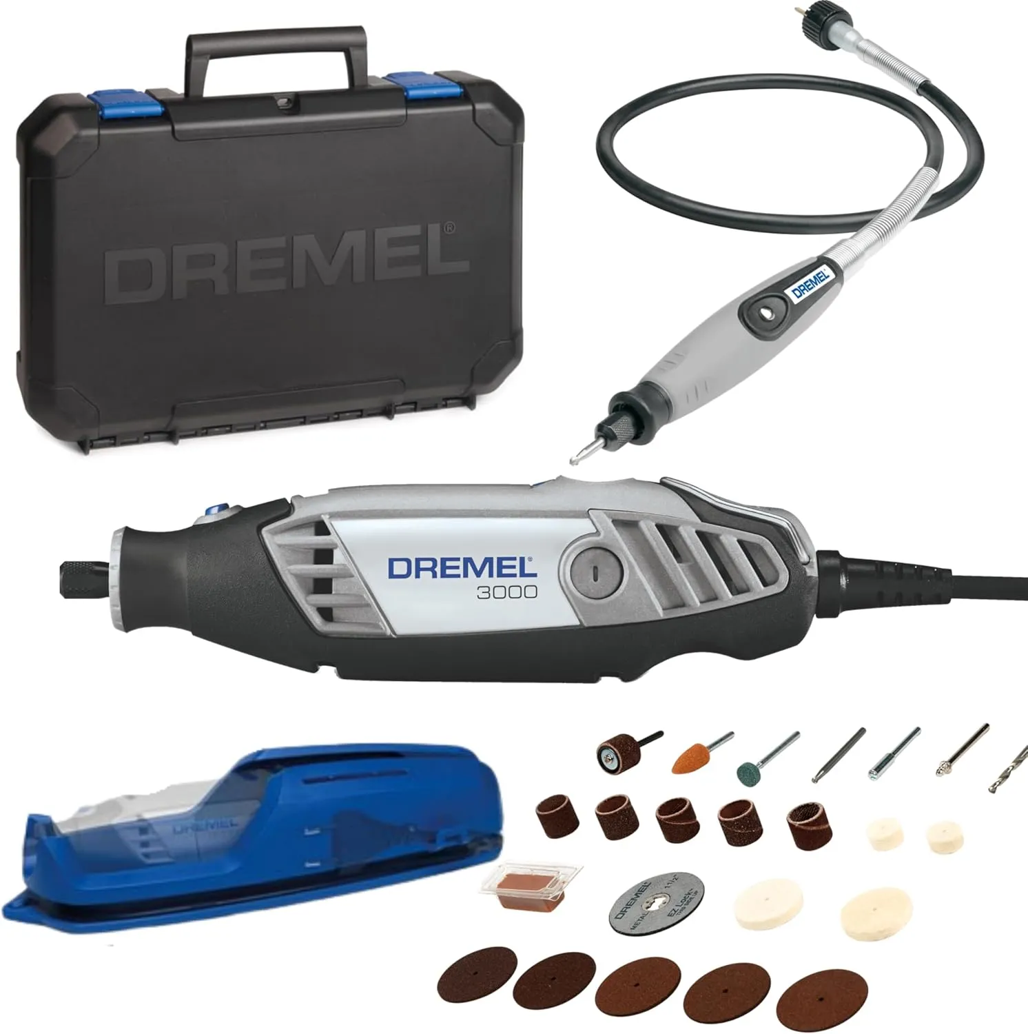 Dremel 3000 con eje flexible, accesorios y maletín rígido